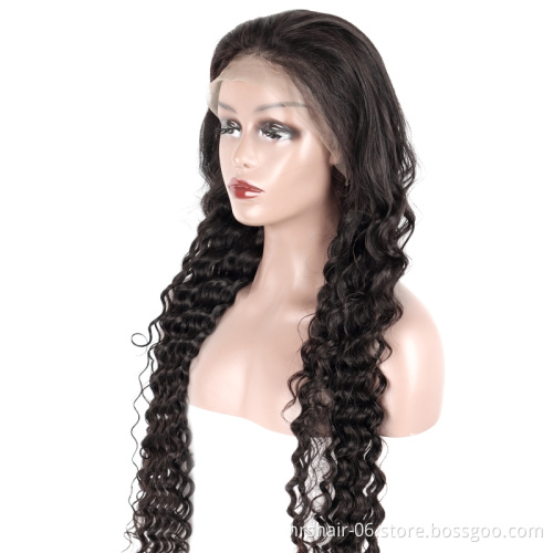 Wholesale Unprocessed Indian Human Hair 13*4 lace frontal wig 100% loose deep wave for black women wig